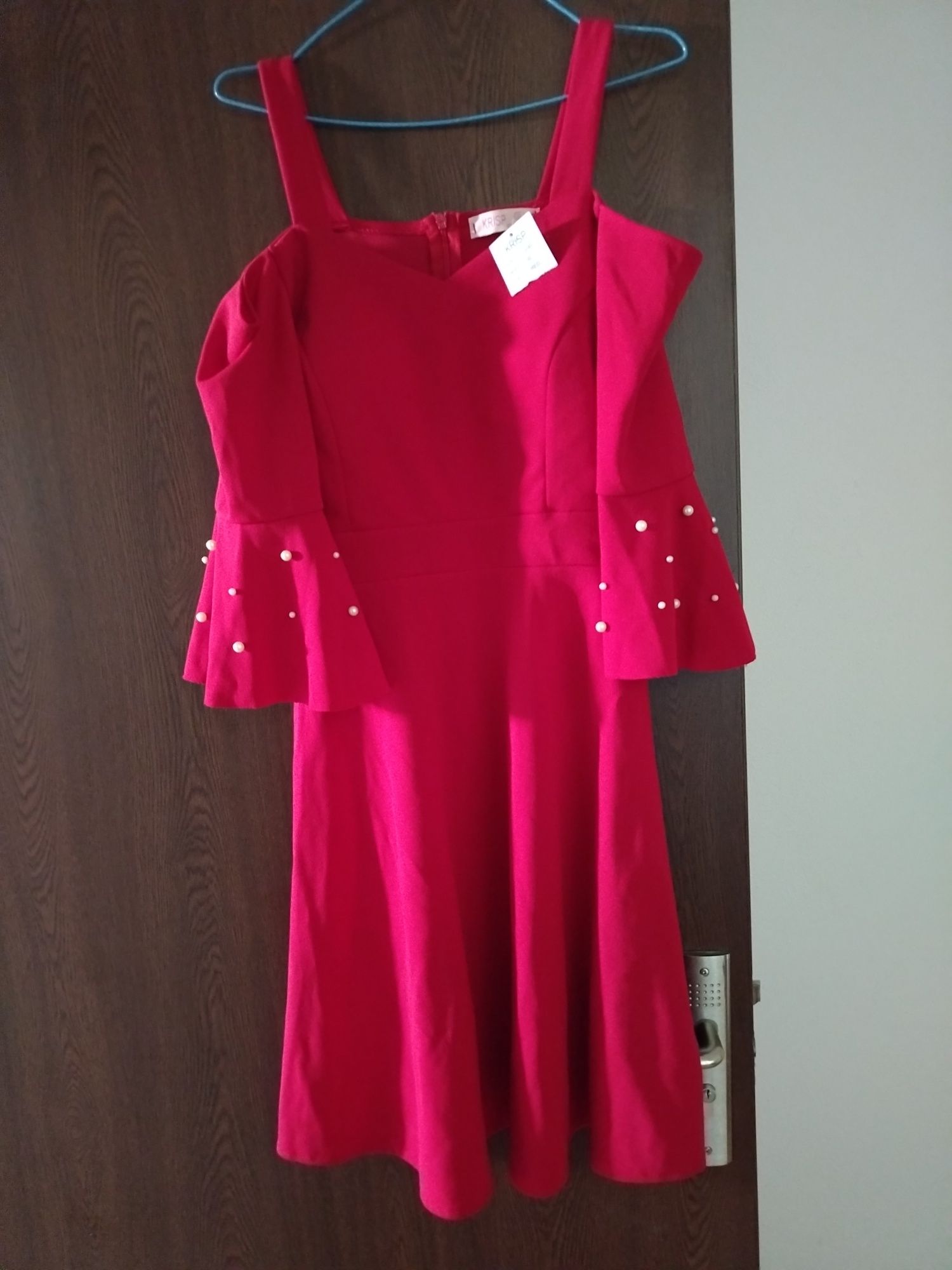 Rochie scurta dama rosu cu perle