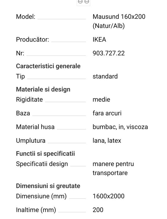 Saltea Latex  natural Mausund Ikea 160/200