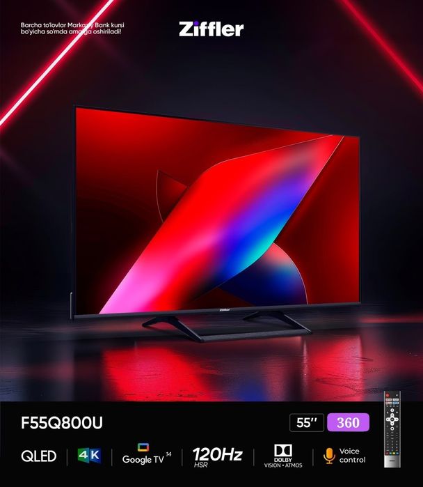 Телевизор ZIFFLER 55/65/75 Qled 120HZ Google Tv