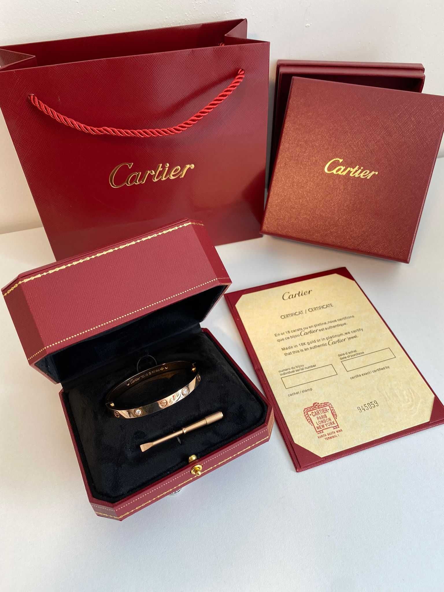 Brățara Cartier LOVE 19 unisex din aur roz 750 cu diamante