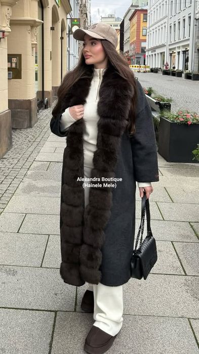 Palton alpaca (cașmir) cu blana naturala de vulpe