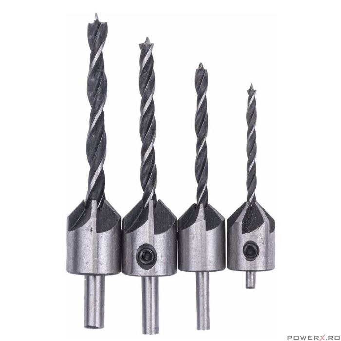 Set 4 burghie pentru lemn, 45 grade 3-93 mm, Powermat