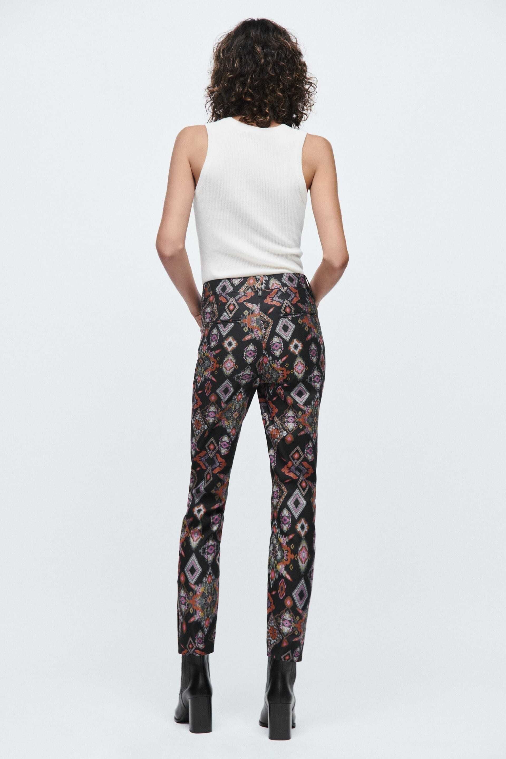 Дамски щампован панталон с висока талия Zara, Slim-Fit, XXL