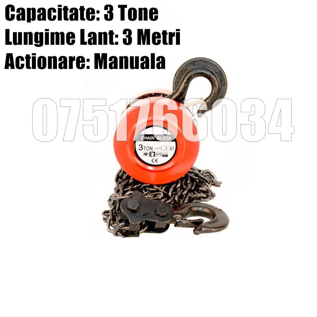 Macara Troliu Palan Manual 3 Tone 3000 kg Lant 3 Metri LIVRAT GRATUIT