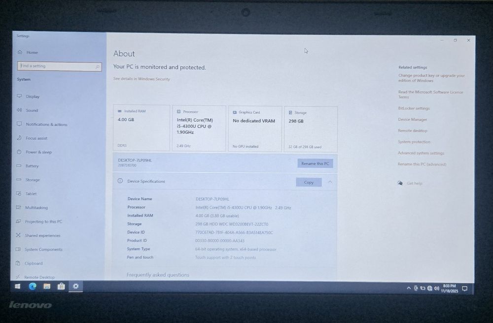Laptop Lenovo T440 I5 4300U 2.50GHz 4GB Ram Windows 10