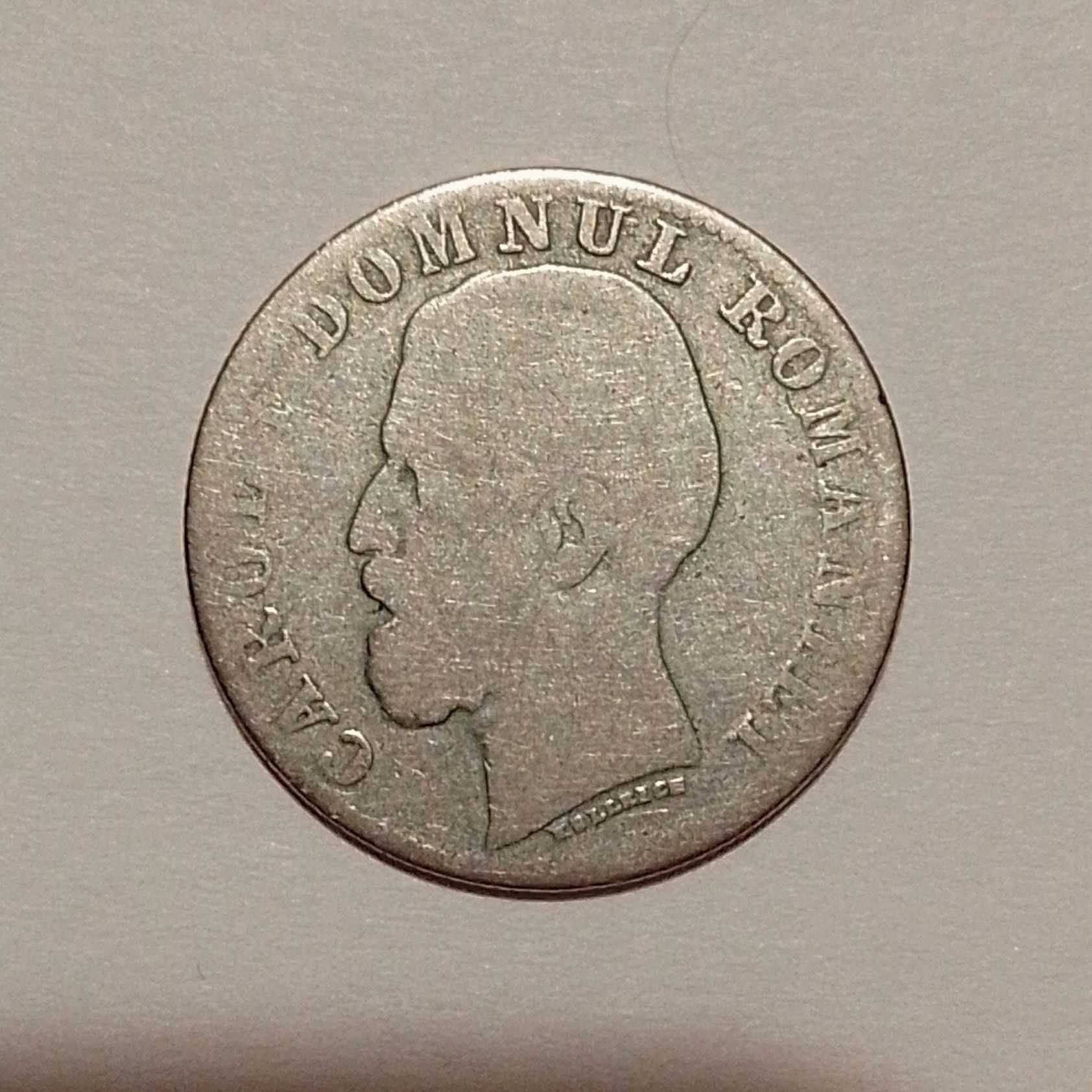 Moneda din argint 50 bani 1881 România regele Carol I, foarte rară