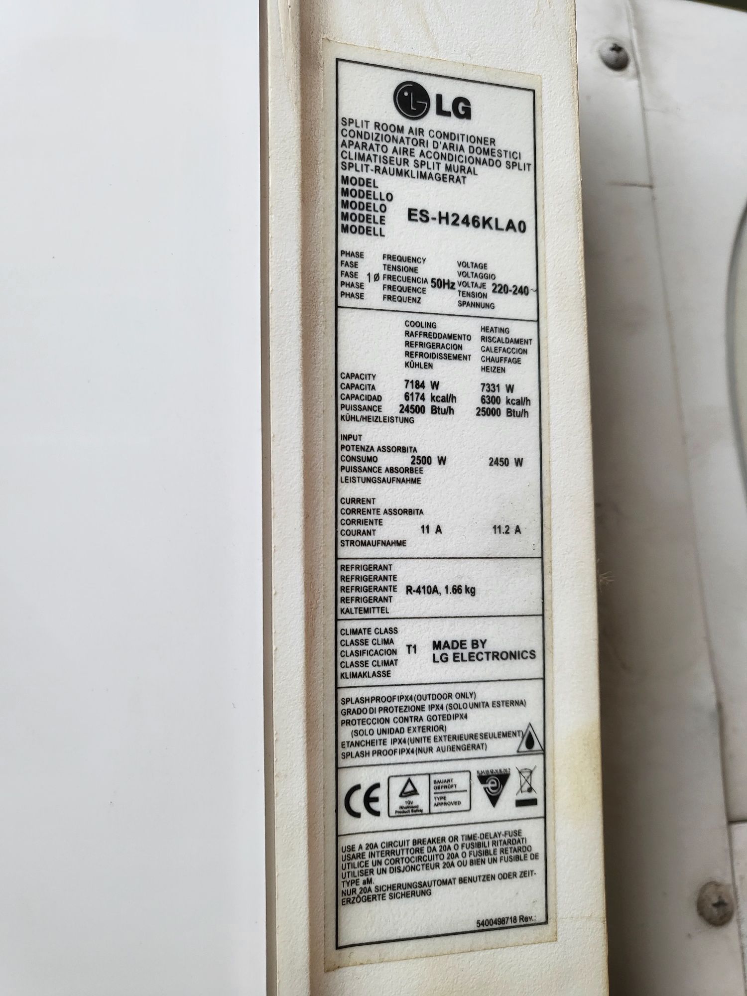 LG климатик-за части -модел ES-H246KLA0