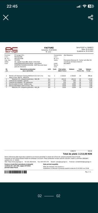 Monitor dell alienware 360hz aw22521h G-Sync dedicat