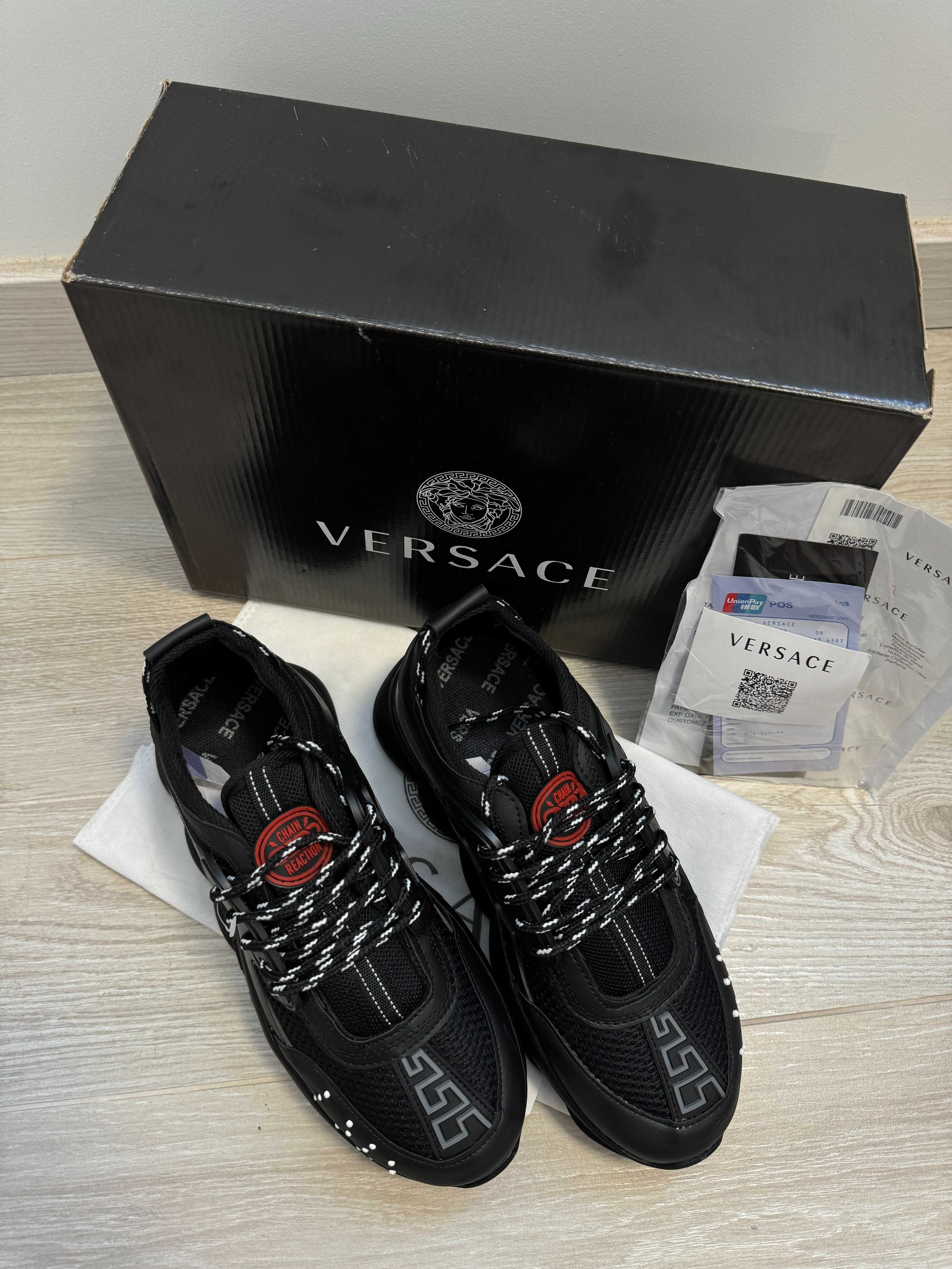 Adidasi VERSACE Chain Reaction Black - Unisex - Full Box - Produs Nou