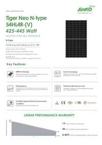 Vand panori fotovoltaice Jinko Tiger Neo N-Type 445W eficienta 22.3%