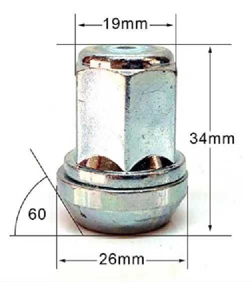 Piuliță închisă M12x1,25 mm pentru jantă con 60°, cheie 19 mm