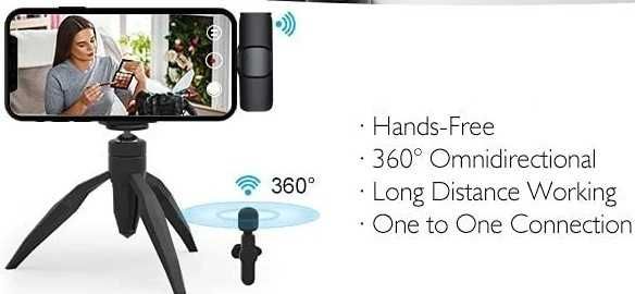 Lavaliera Microfon Wireless  Telefon Camera Video cu doua microfoane