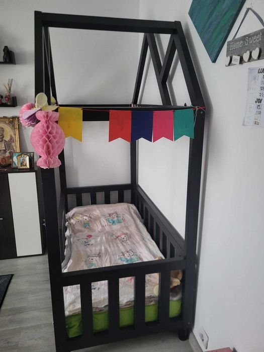 Pătuț Căsuța Montessori + saltea cocos 140x70