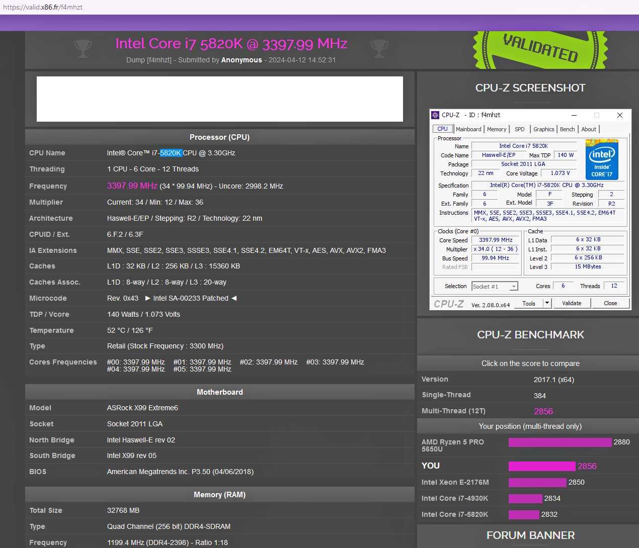 Procesor CPU Intel 6/12 Core i7-5820K SR20S Haswell-E LGA 2011-3 X99