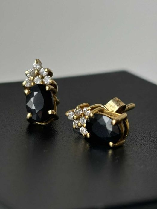 Серьги с сапфиром и фианитами