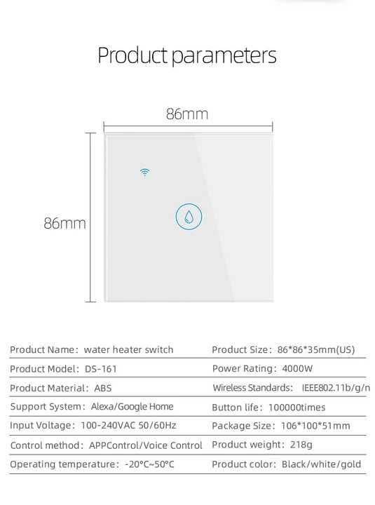 Intrerupator BOILER 4000W WiFi + BLE, panou sticla, TUYA