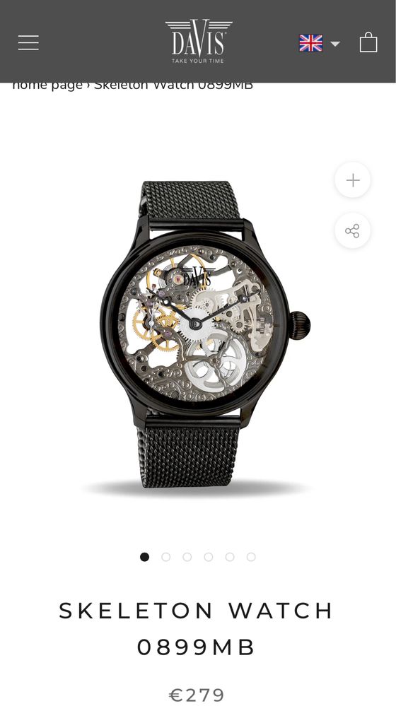 MDM vinde: Ceas Davis Horloge Skeleton 0898, Automatic, Black.