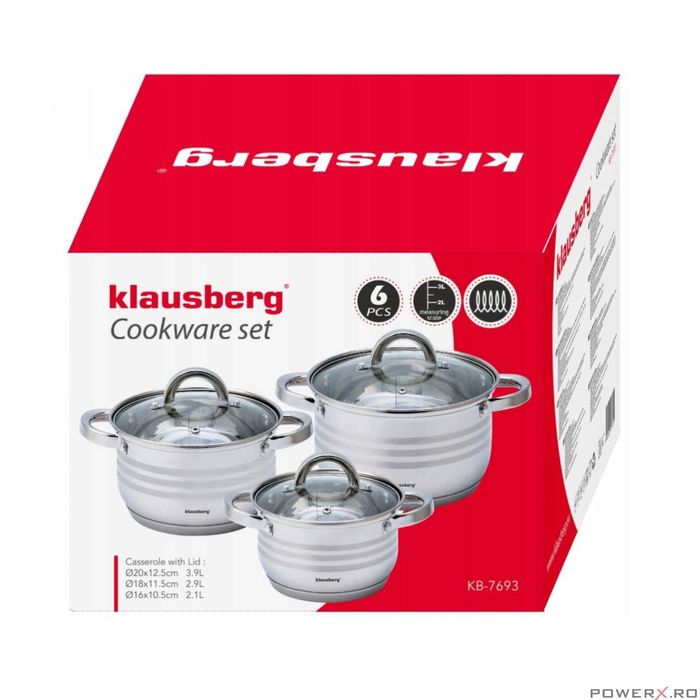 Set oale din inox, cu capac, 16/18/20cm, 3 piese, Klausberg