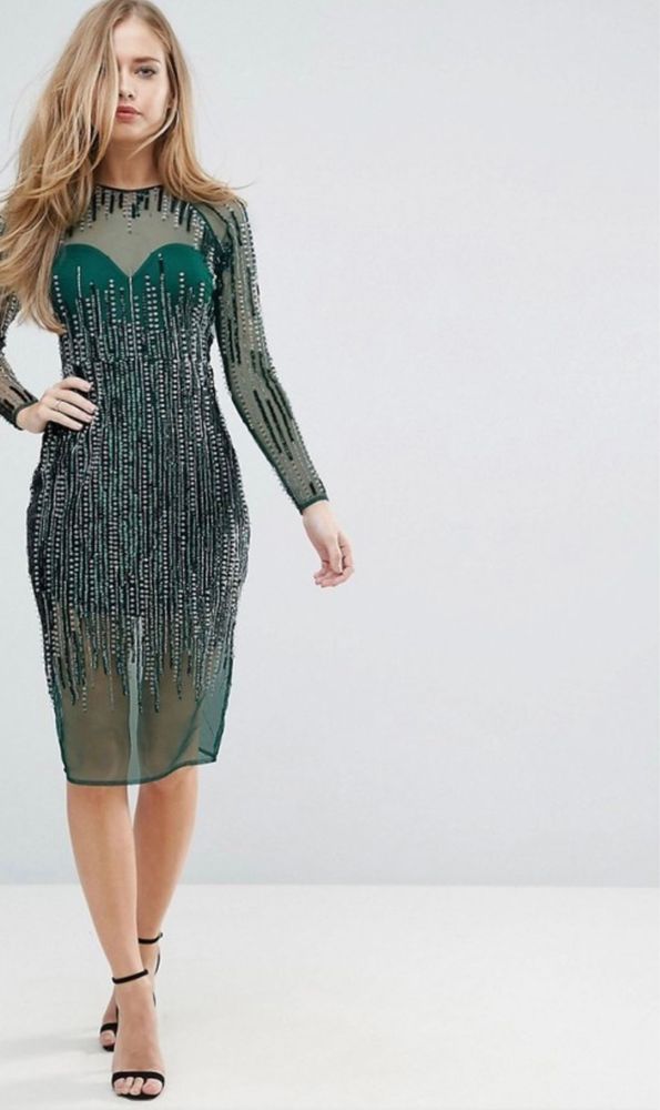 Rochie Asos bijuterie midi cu paiete si pietre