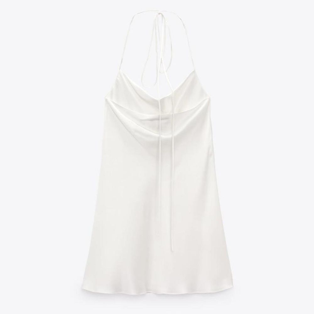 Сатенена рокля Zara / Зара с връзки тип чоукър XS с етикет