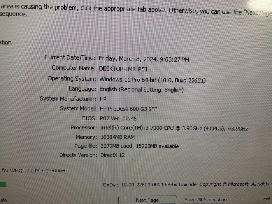 HP Prodesk 600 G3 SFF ; Intel i3 Gen 7 ; 16 GB RAM DDR 4