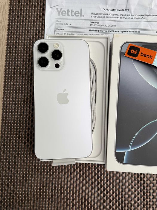 36М ГАР! iPhone 16 Pro MAX Лизинг от 73лв/м White Titanium 256GB бял