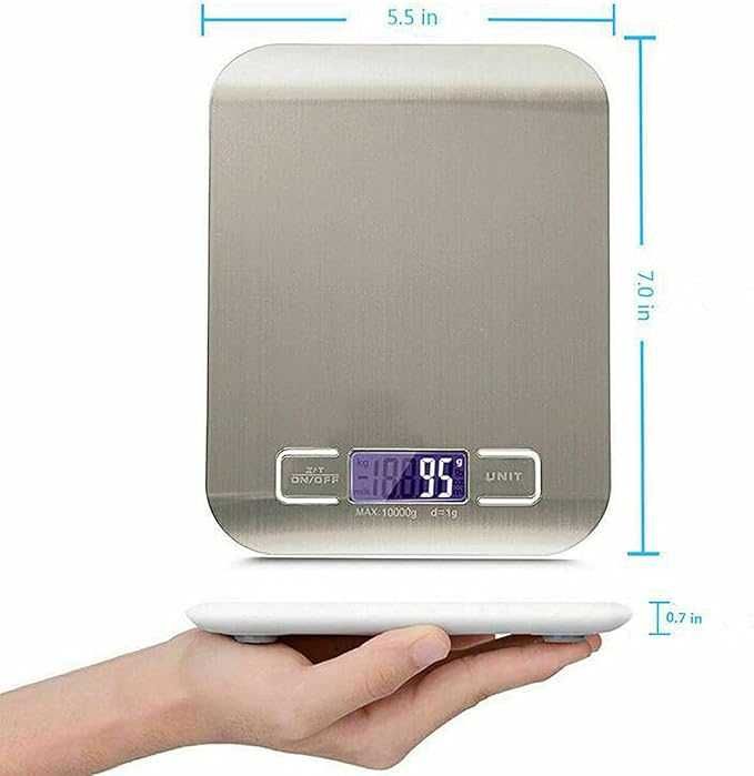 Електронна кухненска везна, плоска, LCD екран, функция TARE, 5kg/1g