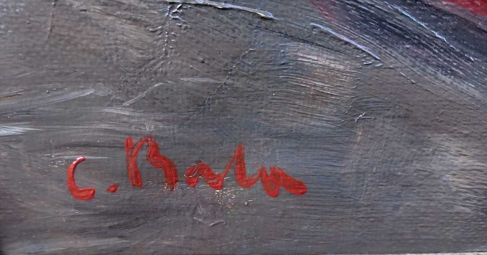 Tablou vechi - vaza cu flori - semnat C. Baba