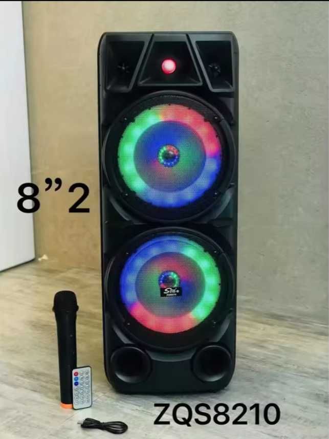 Нова Cobra ZQS8210 2х8 40W ПРЕНОСИМА КАРАОКЕ КОЛОНА цветомузика двоен