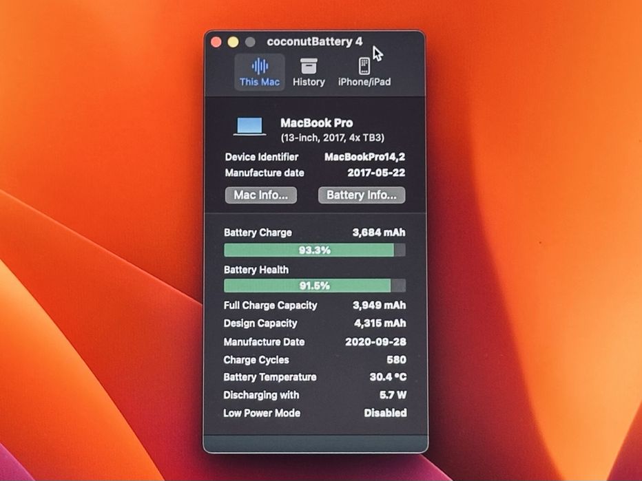 Macbook Pro 13 inch 2017 A1706 91% battery