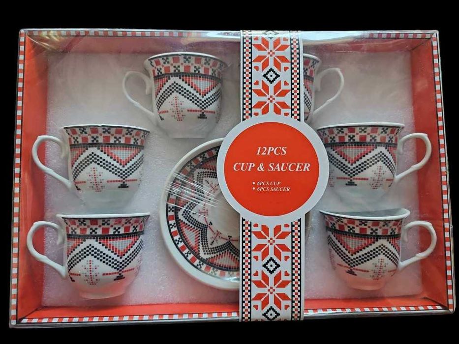 Комплект за сервиране от 12 части. 6бр чаши и 6броя чинии.