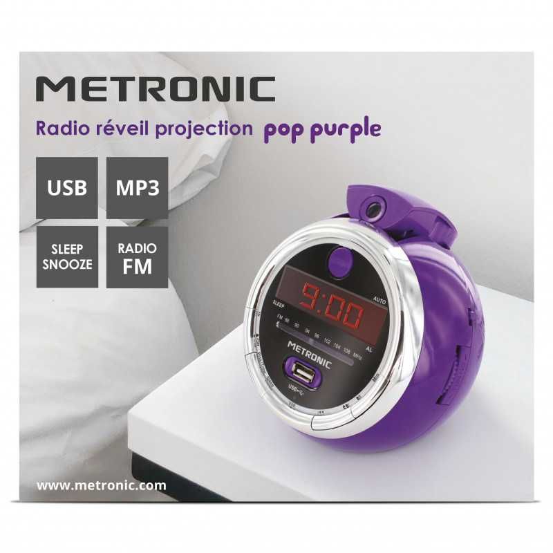 Радио часовник с прожекция Pop Purple FM USB MP3