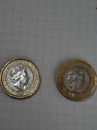 Vând 2 monede 1 pound UK Regina Elizabeth. Anul 2018,2017