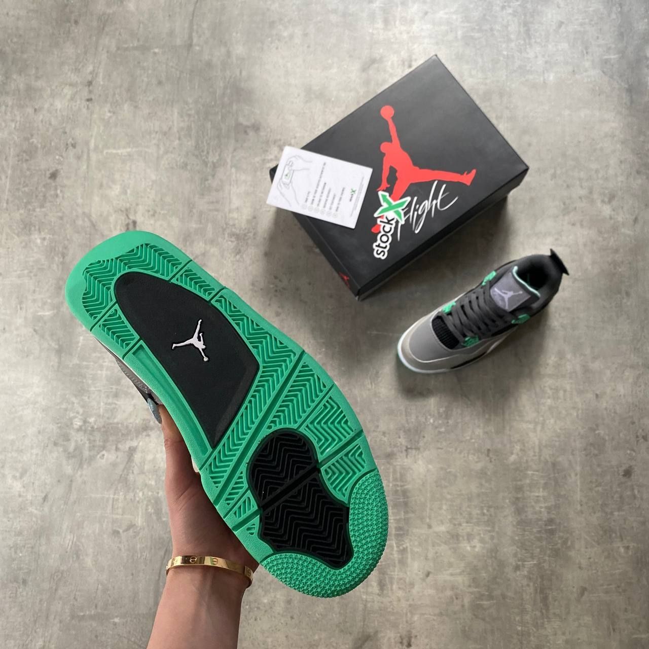 Adidasi Jordan Retro 4 Green Glow - piele/ PREMIUM/size 42,5 - 44,5