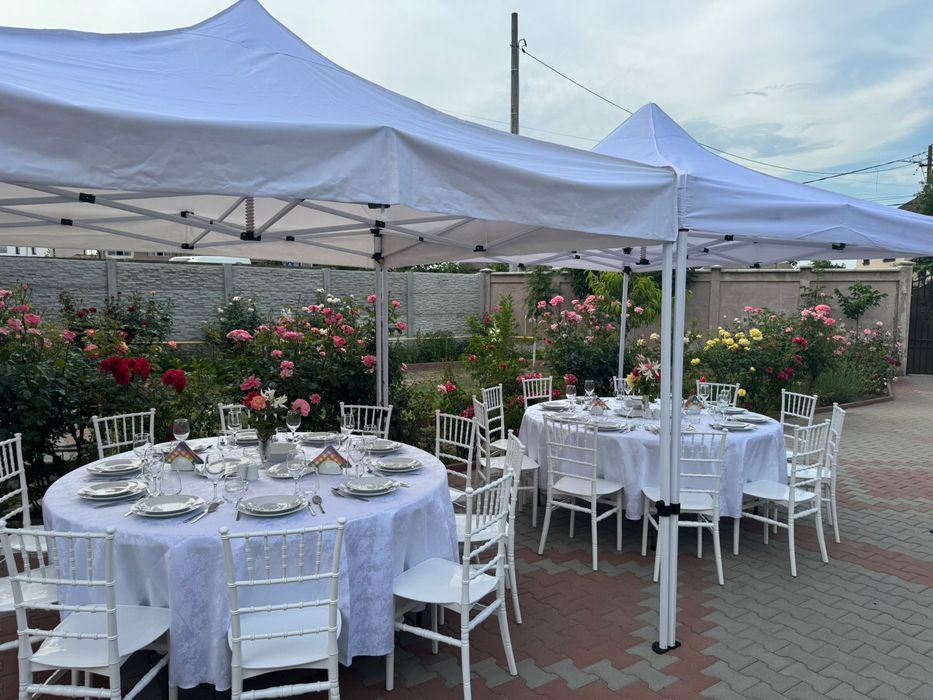 Mese + scaune evenimente full accesorizate  + pavilion