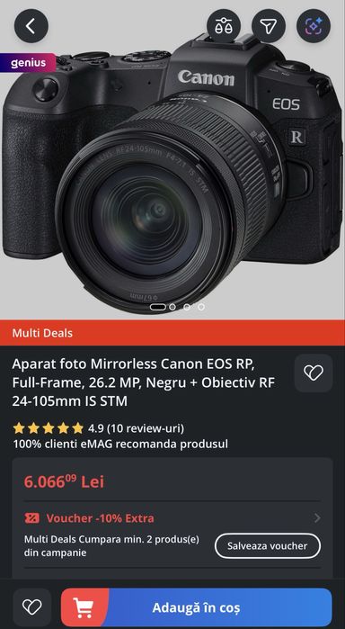 Aparat foto Mirrorless Canon EOS RP, doua obiective si accesorii