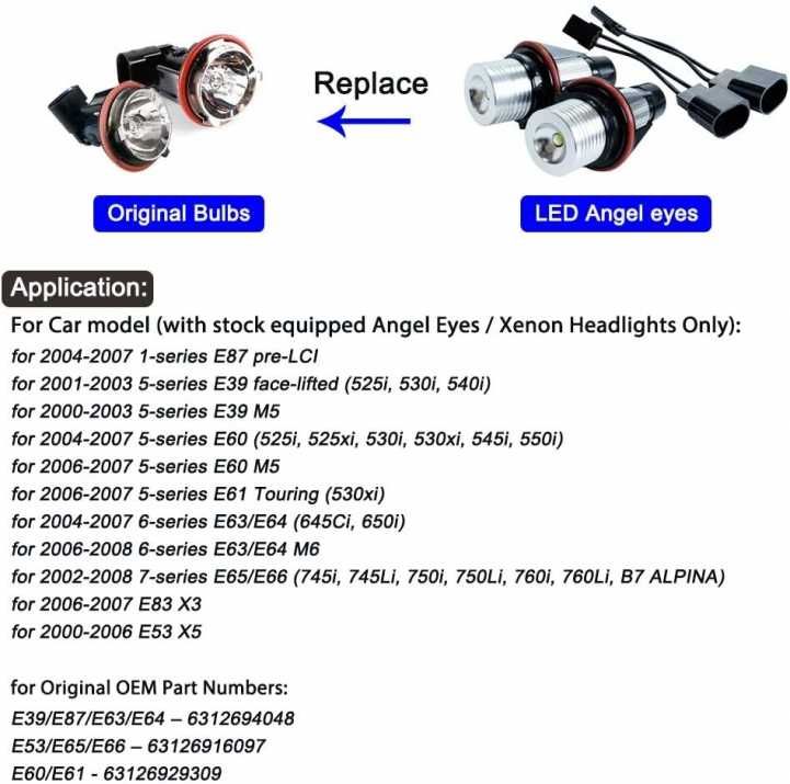 БЕЛИ LED крушки Angel Eyes ангелски очи за BMW E39 E60 E83 E87 Canbus