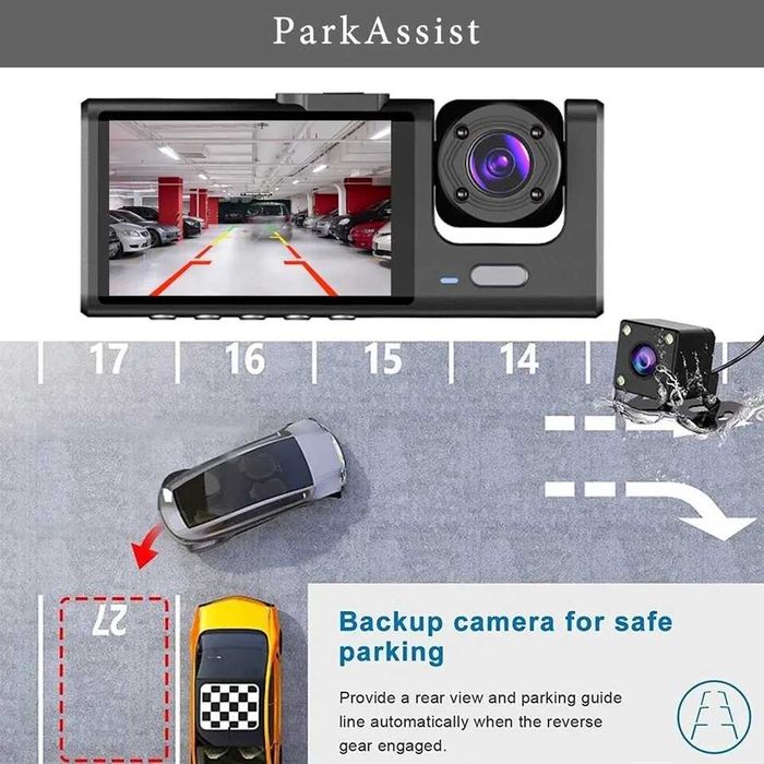 Dash cam camera bord auto 3 lentile,ecran lcd