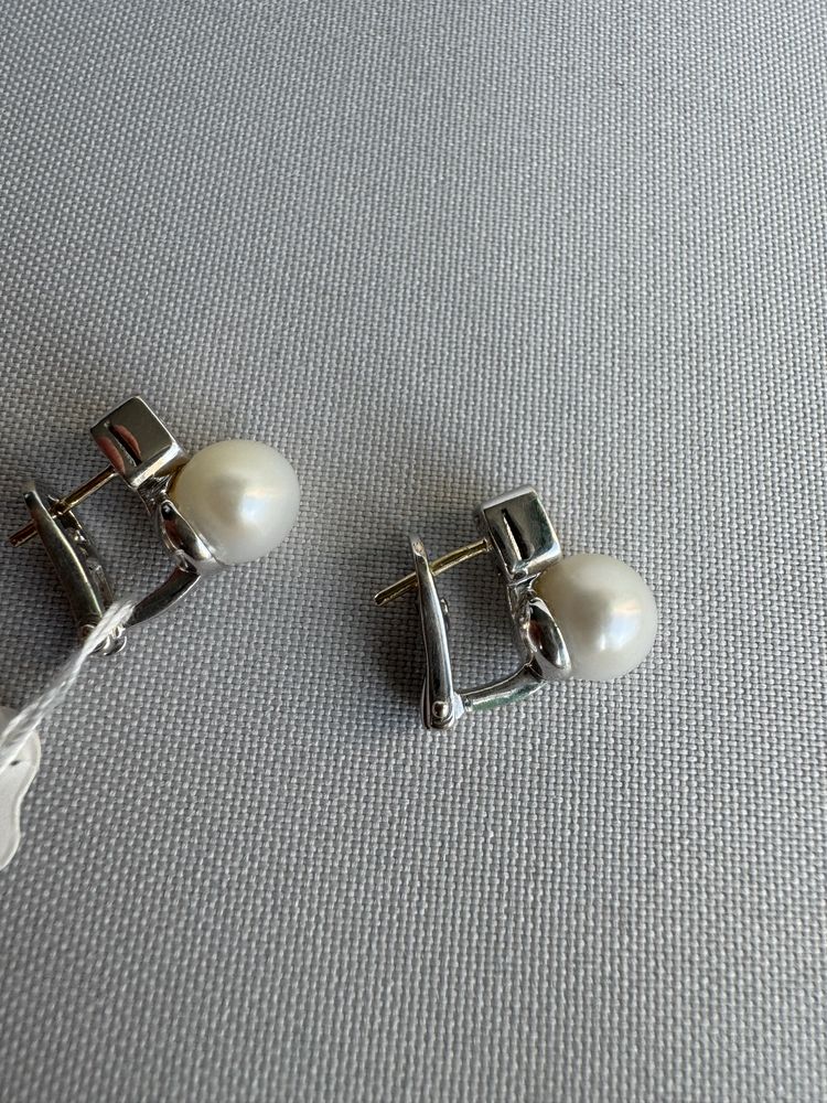 Cercei aur, perla si diamant