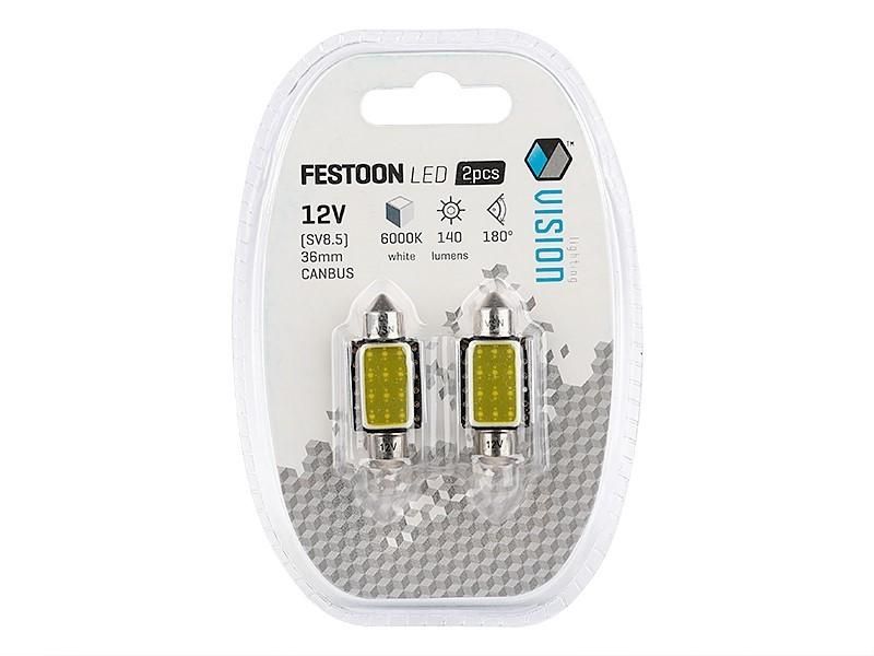 крушка диодна /лед vision festoon sv8.5 36mm 12v 1x cob led, ...