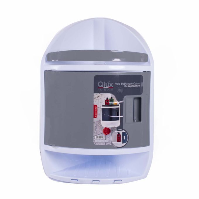 Ъглова етажерка за баня с вратичка, закачалки и три нива