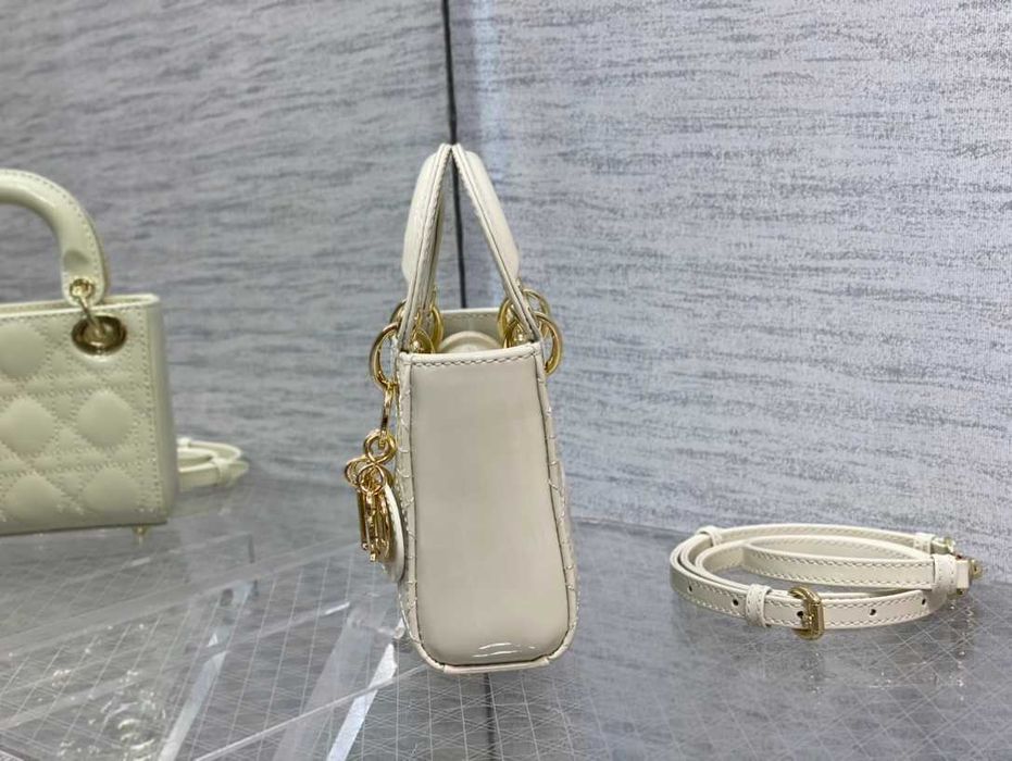 Geanta Christian Dior Lady Micro, White Patent, 12x10x5cm, Premium