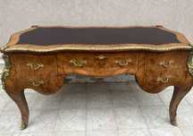Elegant birou Ludovic XV-lemn intarsiat nuc-blat piele-Franta