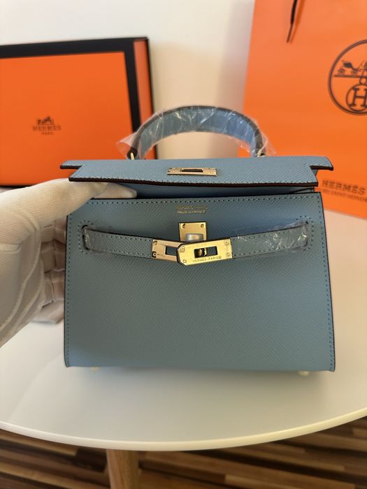 Geanta dama hermes kelly 19cm blue cadou c:71