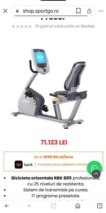 - Vând/schimb Bicicleta Fitness Profesionala Precor RBK 885 Stare F. B