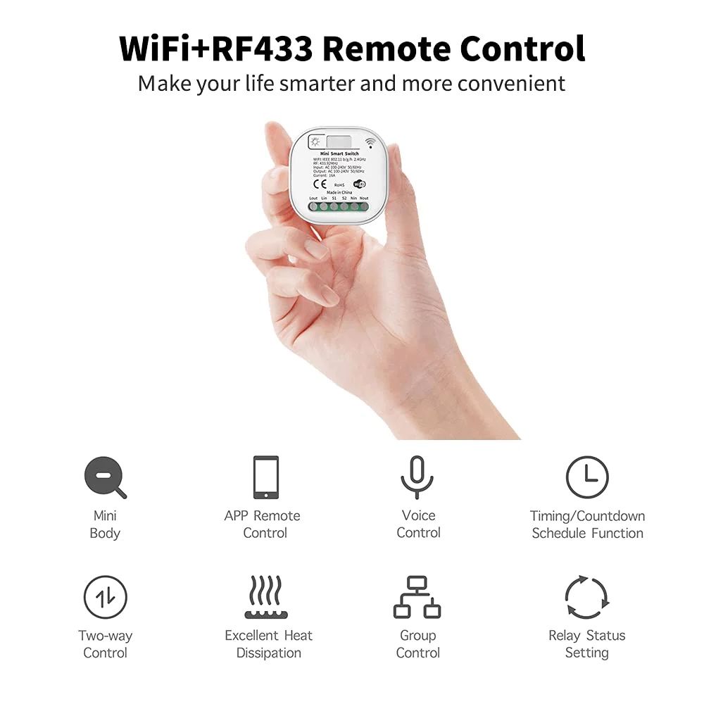 Единичен Moes smart  реле за кинетичен ключ RF433 + WiFi