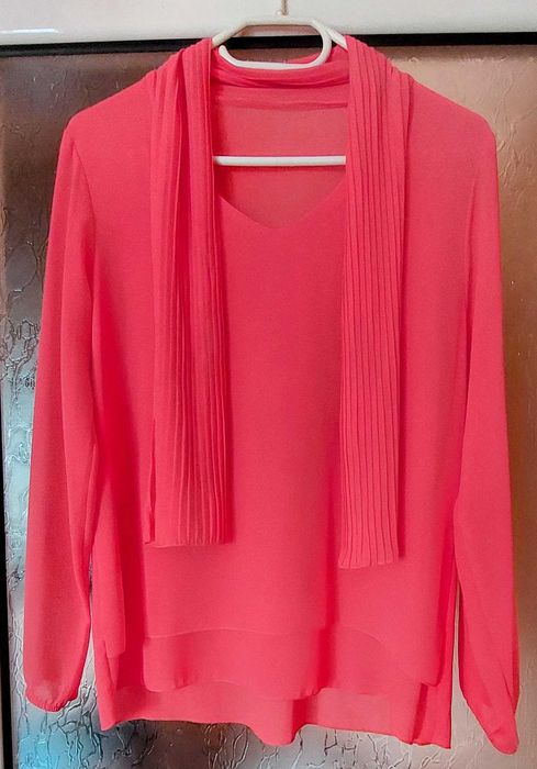 Bluzita matase cu maneca lunga culoare corai