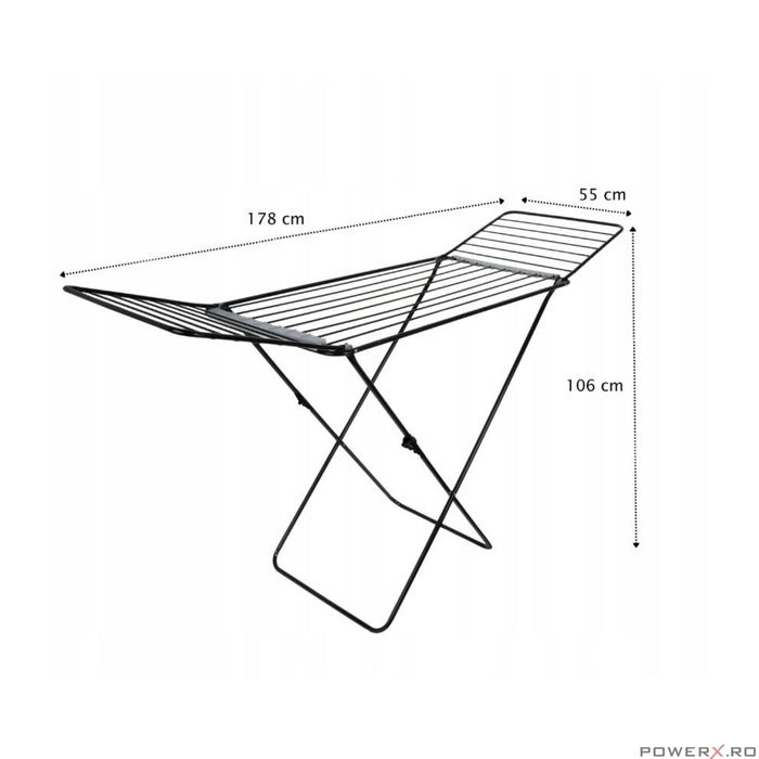 Uscator vertical pentru rufe, 178 x 55 x 106 cm, negru, model 203,