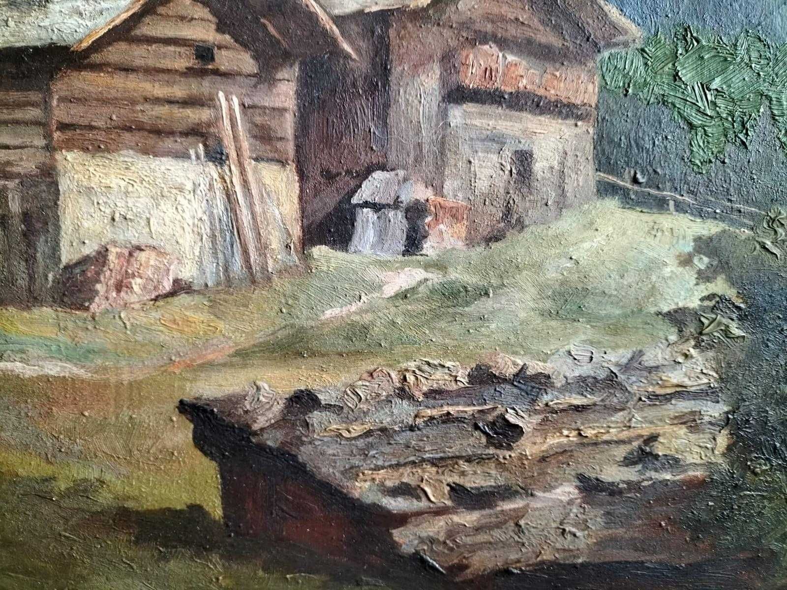Tablou – veche pictură cu peisaj montan semnată