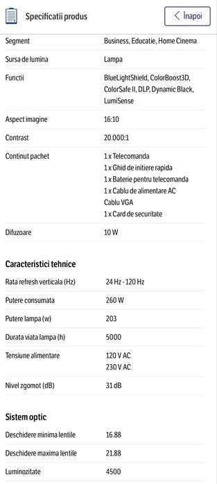 Vând Videoproiector Acer – Ca Nou, 4500 Lumeni